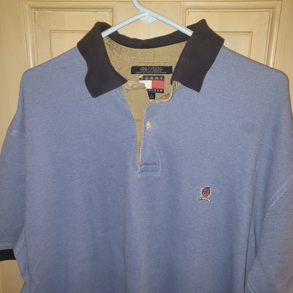 Mens sz XL Tommy Hilfiger blue polo shirt Preppy - Picture 2 of 4
